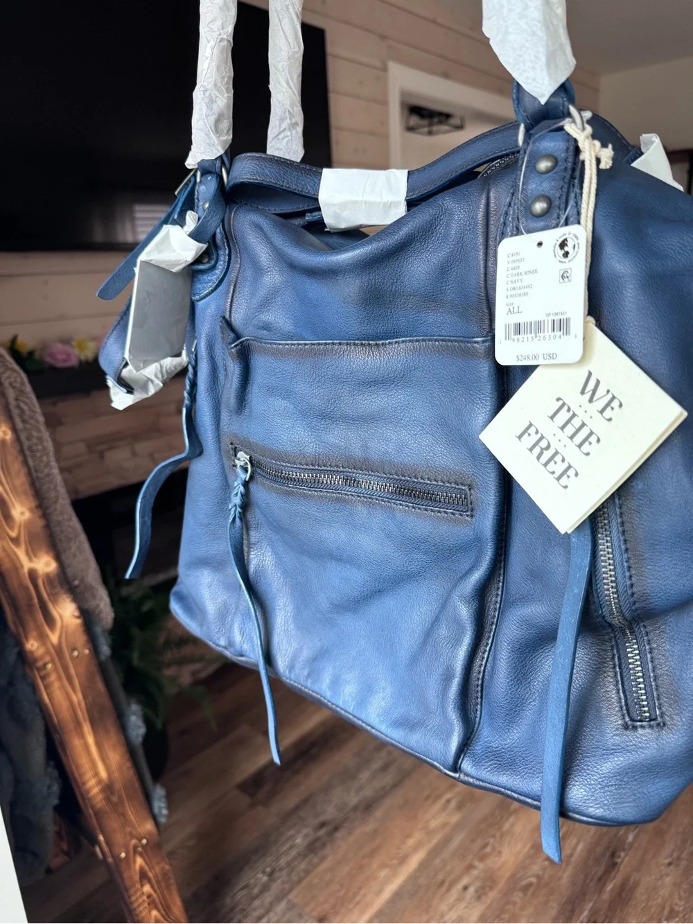 New - Free People Large Emerson Tote - Dark Rinse